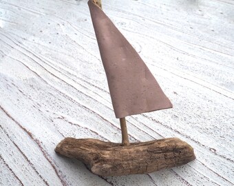 Sailboat of driftwood, Ship driftwood,maritim, gift, boat, wooden boat, cork, decoration, living, sea decoration