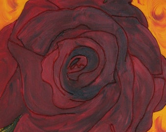 Abstract painting rose, canvas, summer, yellow, orange, red, 24 x 16 x 1,4 inch, original painting,mixed media,