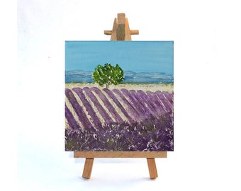 Painting lavender #10,canvas small, 8x8 inch, 20x20 cm,acrylic painting,purple landscape,original painting,Provence picture,France painting