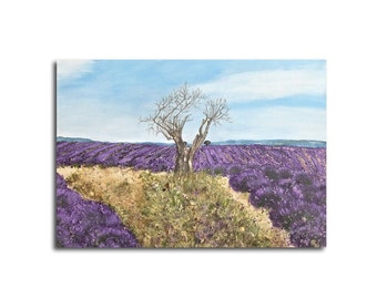 Acrylic Painting #4,lavender field,Provence France,Canvas large,27x20 inch,70x50 cm,canvas large,original painting,landscape lavender