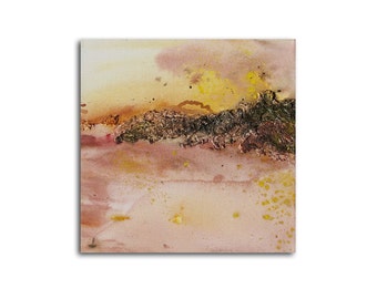 Abstract painting, canvas, autumn, brown, yellow, 30 x 30 x 3,5 cm, original painting, mixed media