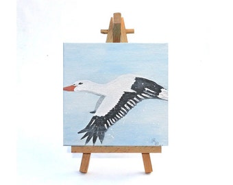 Painting stork, canvas, 8 x 8 inch, original painting, acrylic painting, blue, white