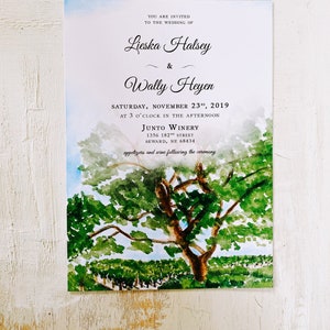 Custom Winery Wedding Invitation. Junto Winery Venue. Vineyard Invitation.