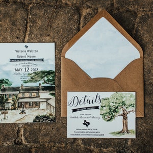 Conjunto de convites de casamento para local de jardins escondidos rústicos. Casamento no Texas