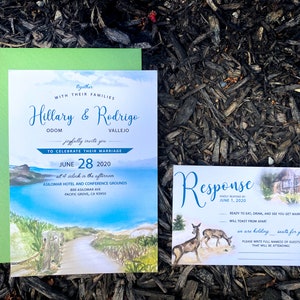 Asilomar Hotel and Conference Grounds Pacific Grove California Watercolor wedding invitation