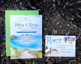 Asilomar Hotel and Conference Grounds Pacific Grove California Watercolor wedding invitation