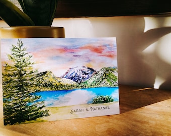 Custom colorful watercolor Mountain Thank you card