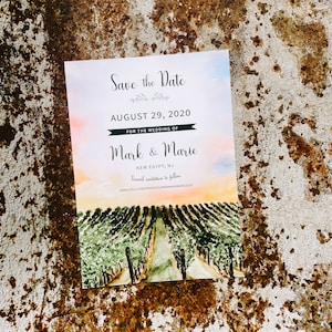 Laurita Winery, New Egypt, New Jersey. Vineyard Watercolor Wedding Save the Date. Grape Vines watercolor. Wine Lover&#39;s wedding invite.