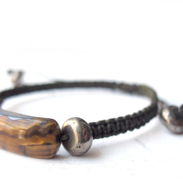 pyrite and tiger eye, christmas gift ideas, mens gift bracelet, brown stone bracelet, rectangle tiger eye, anniversary for him