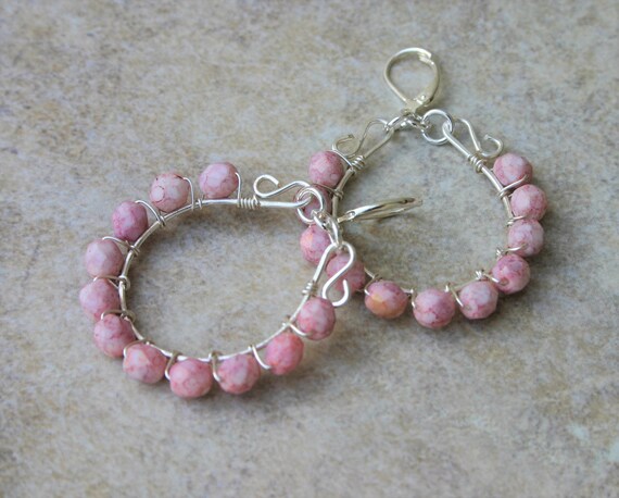 Ombre Pink with Silver Oval Czech Glass Earrings