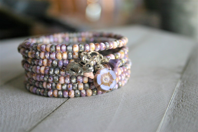 Pastel Glass Beaded Bunny Charm Memory Wire Bracelet Pastel Etsy