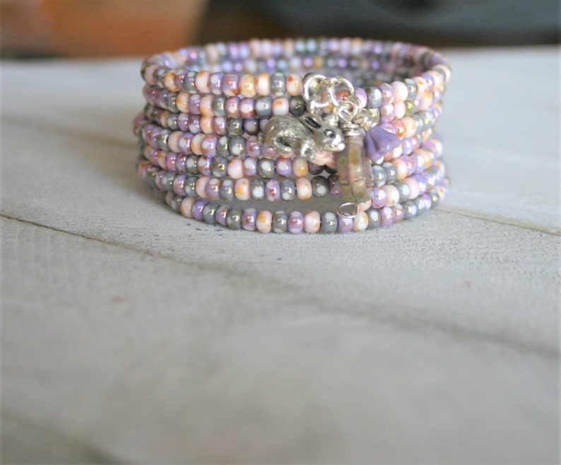 Pastel Glass Beaded Bunny Charm Memory Wire Bracelet Pastel Etsy