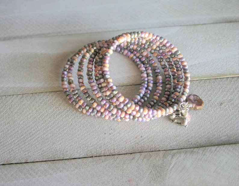 Pastel Glass Beaded Bunny Charm Memory Wire Bracelet Pastel Etsy