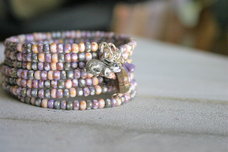 Pastel Glass Beaded Bunny Charm Memory Wire Bracelet Pastel Etsy