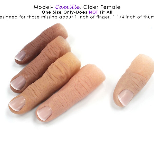 Female CAMILLE model- Basic FULL length Finger Extension in Soft Silicone- ONE size only- Does Not fit all- Designed for Light Wear