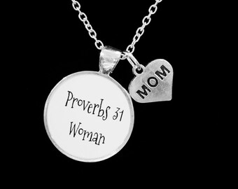 Proverbs 31 Woman Necklace, Mom Necklace, Inspirational Bible Scripture, Christian Gift Necklace