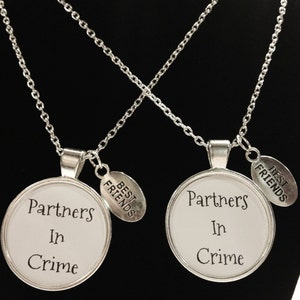 Best Friend Gift, Partners In Crime Necklace, Best Friend Necklace Set, Quote Sisters Necklace Set
