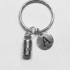 Medicine RX Keychain, Initial Keychain, Nurse Keychain, Pharmacist Gift, Pharmacy Tech Medical Keychain, Gift Initial Keychain