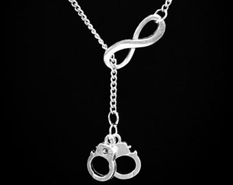 Gift For Her, Handcuff Necklace, Best Friend Jewelry, Partners In Crime Necklace, Police Officer Wife Sisters Gift Infinity Lariat Necklace