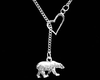 Gift For Her, Polar Bear Necklace, Animal Necklace, Mother Gift, Sister Gift, Mom Gift, Mama Bear Mother's Day Gift Heart Lariat Necklace