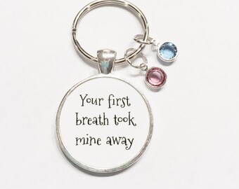 Birthstone Keychain, Your First Breath Took Mine Away, Mother Mom Grandma Keychain