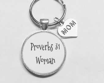 Mom Keychain, Proverbs 31 Woman Mom Scripture Christian Religious Gift Keychain
