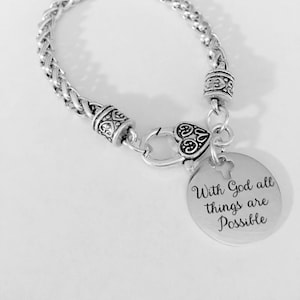 Christian Charm Bracelet, With God All Things Are Possible Jewelry, Gift For Church Friend, Bible Scripture Charm Bracelet
