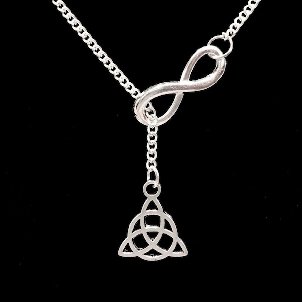 Celtic Knot Necklace, Celtic Jewelry, Triquetra Necklace, Infinity Y Lariat Necklace