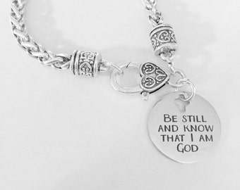Charm Bracelet Be Still And Know That I Am God, Bible Scripture Charm Bracelet, Christian Christmas Gift, Church Friend