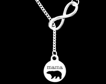 Gift For Her, Mama Bear Necklace, Mama Bear Jewelry, Animal Necklace, Mother Gift, Mom Gift, Mother's Day Gift Infinity Lariat Necklace