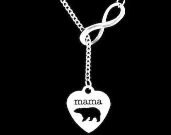 Gift For Her, Mama Bear Necklace, Mother's Day Gift, Animal Necklace, Mother Gift, Sister Gift, Mom Gift, Mama Bear Infinity Lariat Necklace