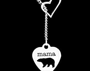 Mama Bear Necklace, Mother's Day Gift, Animal Necklace, Mother Gift, Sister Gift, Mom Gift, Mama Bear Heart Lariat Necklace