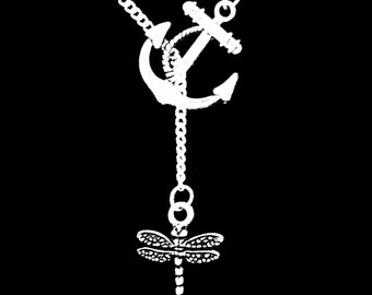 Gift For Her, Dragonfly Necklace, Dragon Fly Necklace, Charm Gift Daughter Wife Girlfriend Anchor Lariat Necklace