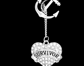 Gift For Her, Survivor Necklace, Cancer Awareness Breast Anchor Lariat Necklace, Warrior Necklace, Fighter Strong Woman