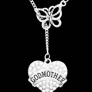 Godmother Necklace, Godmother Jewelry, Mother&#39;s Day Gift For Godmother, Butterfly Lariat Necklace