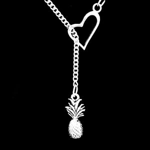Gift For Her, Pineapple Necklace, Pineapple Jewelry, Tropical Fruit Necklace, Beach Jewelry, Best Friend Gift, Heart Lariat Necklace