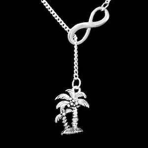 Palm Tree Necklace, Beach Nautical Charm Necklace, Ocean Gift Infinity Lariat Necklace