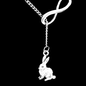 Gift For Her, Rabbit Necklace, Bunny Necklace, Animal Necklace, Gift Daughter Mom Wife Infinity Lariat Style Necklace