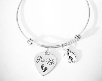 Pro Life Charm Bangle Bracelet, Pro Life Jewelry, Choose Life Jewelry, Inpirational Bracelet, Adoption Jewelry, Gift Sister