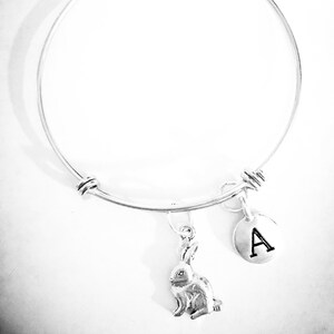 Rabbit Bangle Bracelet, Rabbit Jewelry, Bunny Bracelet, Initial Jewelry, Animal Bracelet, Sister Mother Best Friend Daughter Gift