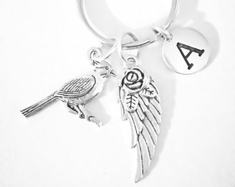 Memorial Keychain, Cardinal Keychain, Bird Keychain, Animal Keychain, Friend Keychain, Sympathy Gift, Sister Gift, Initial Keychain