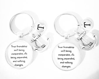 Best Friend Gift, Best Friend Keychain Set, True Friendship Keychain, Long Distance Keychain, Initial Keychain, Sisters Anchor Keychain Set