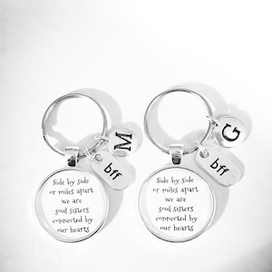 Best Friend Gift, Best Friend Keychain Set, Bff Initial Keychain, Long Distance Keychain, Side By Side Or Miles Apart