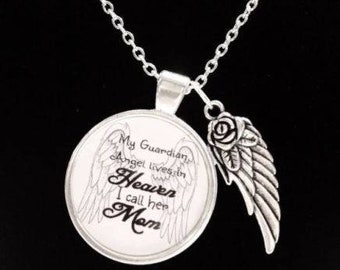 Memorial Necklace Mom, Guardian Angel Mother Necklace, In Heaven Wing Memory Remembrance Memorial Not Forgotten, Sympathy Gift Necklace