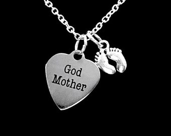 God Mother Necklace, Baby Feet Christmas Gift Charm Necklace