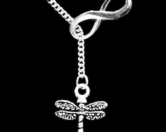 Gift For Her, Dragonfly Necklace, Dragon Fly Necklace, Charm Gift Daughter Wife Girlfriend Infinity Lariat Necklace