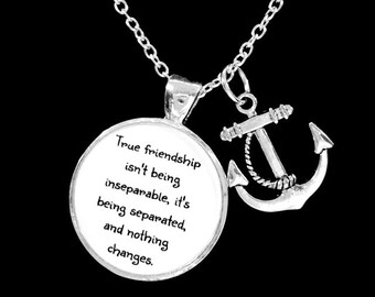 Best Friend Gift, Anchor True Friendship Long Distance Necklace, Quote Friends Sisters BFF Necklace