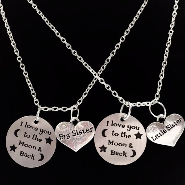 Sister Gift, Sister Necklace, 2 Necklaces I Love You To The Moon And Back Necklace, Big Sister Little Sister Big Sis Lil Sis Sisters Set