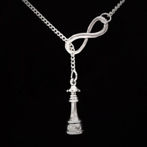 Gift For Her, Queen Chess Piece Necklace, Infinity Lariat Necklace, Christmas Gift, Chess Jewelry