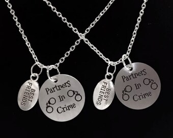 Best Friend Gift, Partners In Crime Necklace, Best Friend Necklace, 2 Necklaces, Handcuff Sisters Best Friend Couple's His And Hers Set